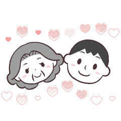 	シニア女性と男性の笑顔の顔イラスト