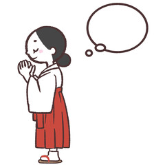 	お願いをする巫女さん全身横向きのイラスト
