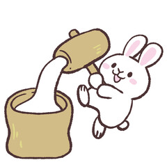 	餅をつくウサギのイラスト
