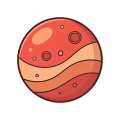 Fototapeta premium Cartoon illustration of mars, the red planet, with craters and stripes, isolated on transparent background