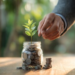 Growing Investments: Seedling in Coin Jar
