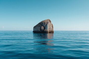 Solitary Black Rock in Peaceful Ocean