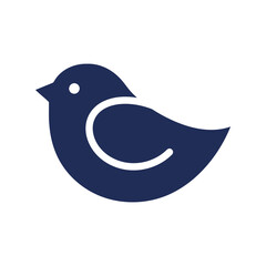 Simple dark blue bird silhouette icon minimalist avian vector graphic