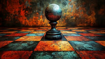 Dramatic Chess Piece with Colorful Floor and Textured Background