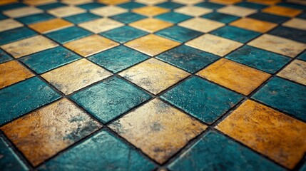 Colorful Vintage Tile Floor with Geometric Pattern and Textures