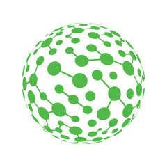 Green molecular sphere illustration abstract global network scientific connection technology concept digital data