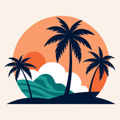 Palm trees tropical landscape island paradise vector illustration