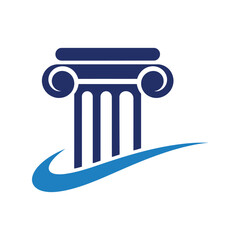 Blue ionic column with swoosh vector illustration law justice symbol architecture element legal icon