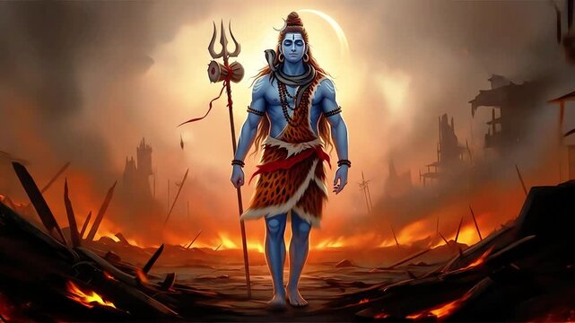 Lord Shivas Divine Presence Walking Through the Ashes of Destruction and Rebirth.
