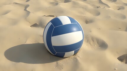 Classic blue and white volleyball on a sunlit sandy