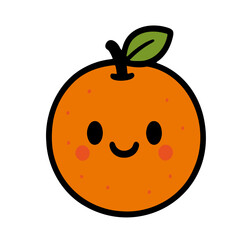 Cute Kawaii Orange Cartoon Vector Illustration with smiling face. Ideal for citrus fruit design, kids food illustration, healthy lifestyle branding, and fun doodle artwork.