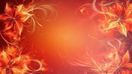 Vibrant Floral Abstract Background with Fiery Orange and Red Swirls for Creative Designs