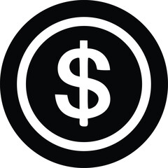 Obraz premium A stark black and white graphic icon representing a dollar coin with a prominent dollar sign at its center