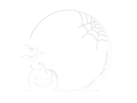 Halloween pumpkin bats and spiderweb circular frame isolated on a transparent background jack o lantern