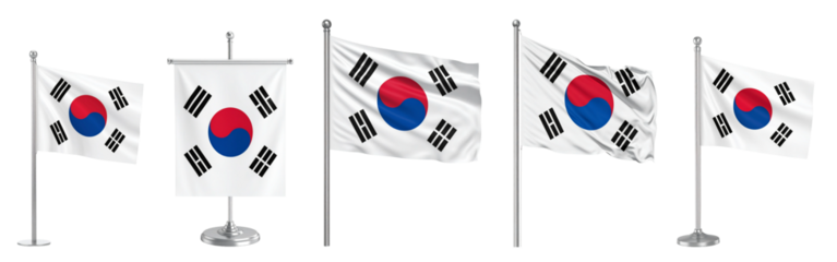 3d Illustration of South Korea Flag set isolated on transparent background.