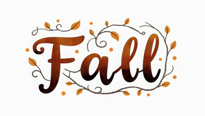 Cozy autumn-themed text spelling "Fall" in warm orange and brown shades with a handwritten style on a cream background. Rustic seasonal typography design, suitable for autumn invitations, 