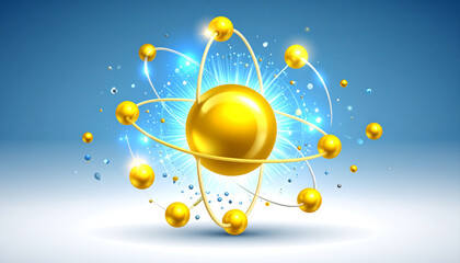 Illustration of an atom with electrons orbiting a central nucleus, showcasing energy.