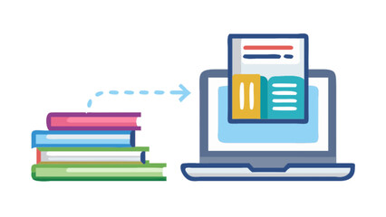 Digital books and online learning resources for education and e learning with laptop and books stack vector