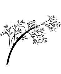  Decorative tree branch with blooming floral design line art illustration