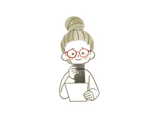 書類とペンを持っている女性-水彩