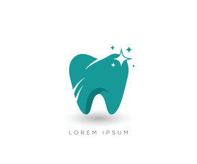 Dental care logo design with shiny tooth icon