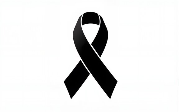 Stock vector illustration black awareness ribbon on white background. Mourning and melanoma symbol. Terrorism. Mourning ribbon, death. EPS 10. High quality