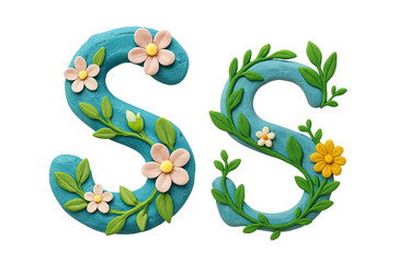 Fototapeta premium Clay Alphabet Letters S and s with Flowers – Decorative Handmade Clay Letters