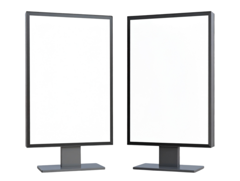 Diagonal Side Angle of Two Blank Vertical Billboards, Transparent Background