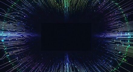 Abstract Circuit Board Tunnel with Empty Space for Text, Technology Background