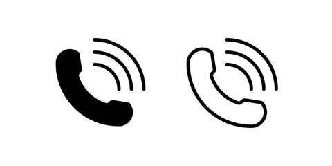 Minimalist phone call icon with ringing signal. Clean black and white design suitable for customer support, chat apps, communication services, and UI/UX elements.