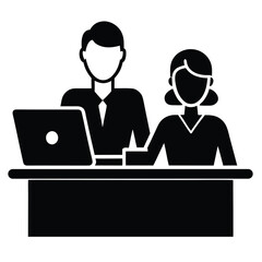 Office Colleagues Walking – Black and White Vector Silhouette Set