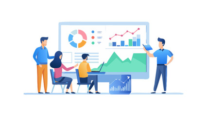 Business analytics data analysis team working together on financial reports and charts presentation