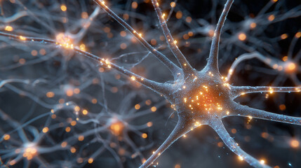 Glowing neuron network with magnesium crystals pulsing at synaptic junctions.