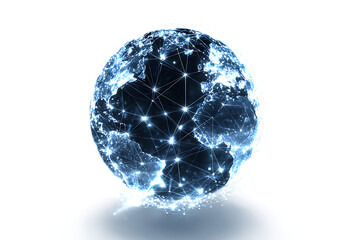 Dynamic glowing Earth network visualization with bright connections symbolizes global communication, digital transformation, and interconnectedness for modern business and technology concepts.