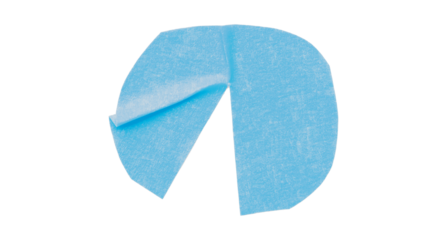 Light blue circle masking tape sticker with wrinkled edges, separate wrinkled round paper on transparent background.