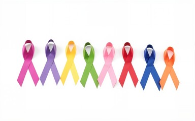 World cancer day. Colorful awareness ribbons isolated over white background. High quality