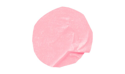 Pink circle masking tape sticker with crumpled edges, separate crumpled round paper on transparent background.
