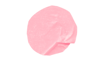 Pink circle masking tape sticker with crumpled edges, separate crumpled round paper on transparent background.