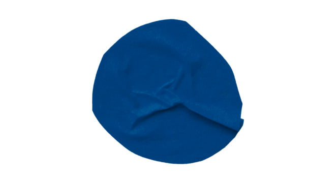 Blue circle masking tape sticker with crumpled edges, separate crumpled round paper on transparent background.