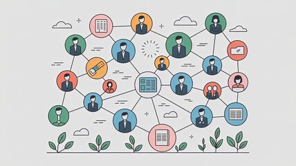 Digital Connectivity: An illustrated visual representing global network, with multiple figures interconnected in an intricate web of communication, showcasing the essence of digital society.