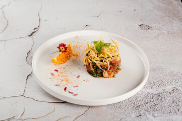 Elegant Appetizer Colorful Mix on White Plate