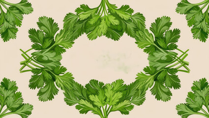 Fresh Cilantro Frame with Copy Space, Aromatic Herb Illustration