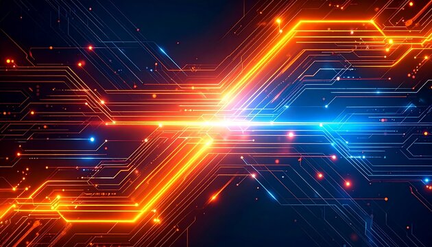 Digital Circuitry and Futuristic Technology A Vivid, Illuminated Abstract Design for Innovation