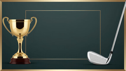 Elegant Golf Trophy and Club Background with Copy Space for Sporting Achievements and Recognition