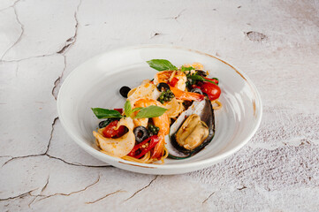 Seafood Pasta Dish with Shrimp and Mussels