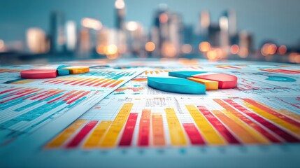 Business Data Visualization with Charts and Graphs Representing Financial Analysis and Market Trends in Urban Setting