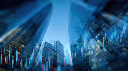 Modern Cityscape with Financial Chart Overlay: Investment, Growth, and Urban Development Concept
