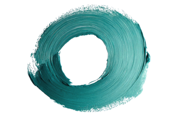 Teal circular brushstroke with a black center