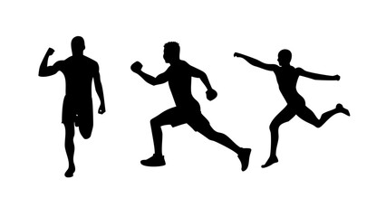 Athletes in motion on white background black silhouette