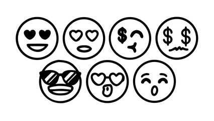 Black doodle emoji faces illustration vector